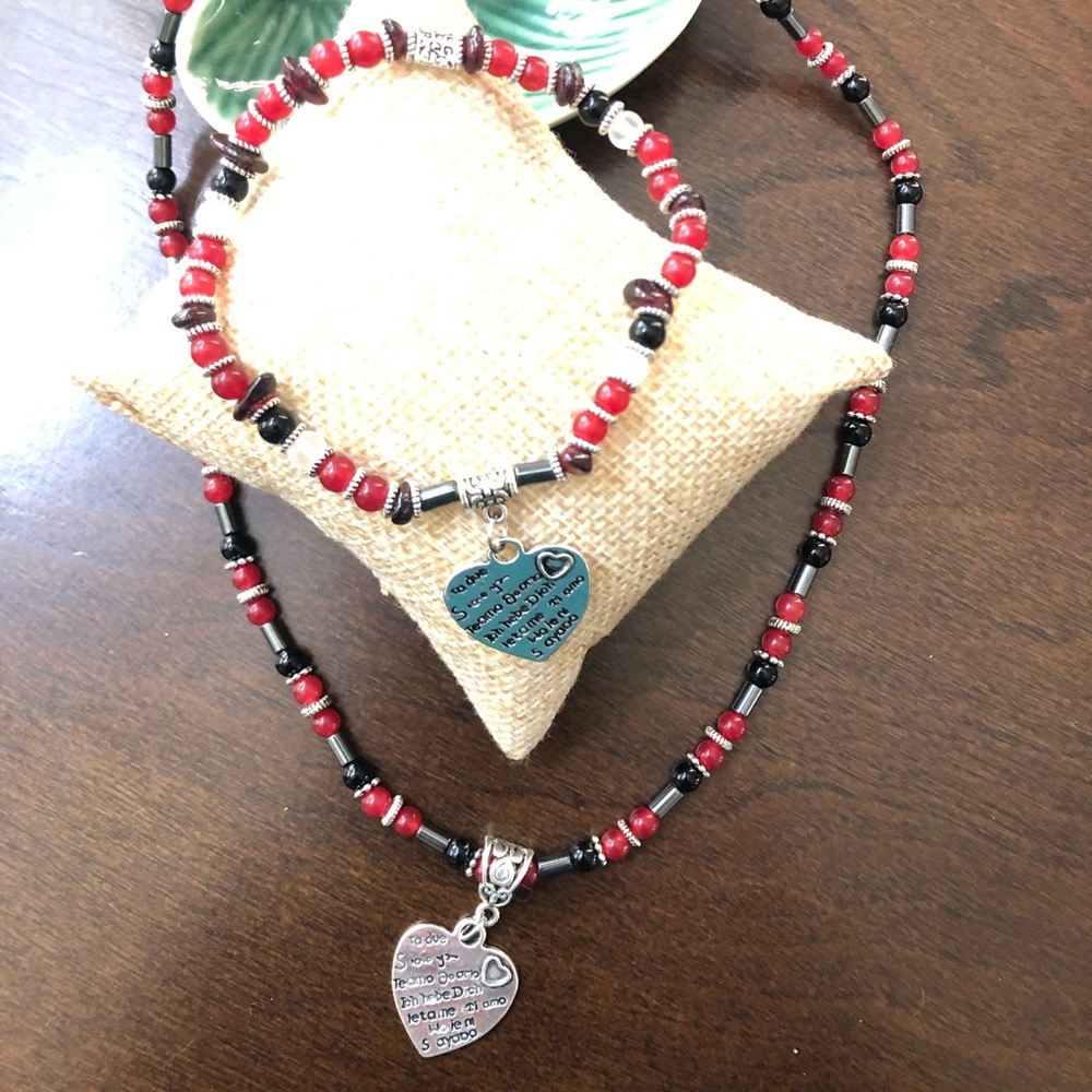 LOVE Gemstone necklace & matching bracelet